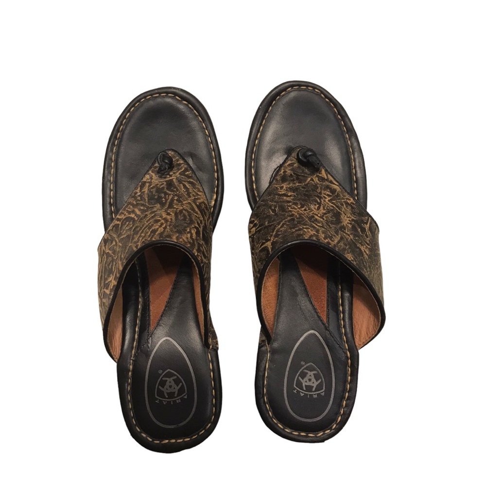 Ariat Cortez Brown/Black Leather Slip On Wedge Sandal. Size 8B. NWOB